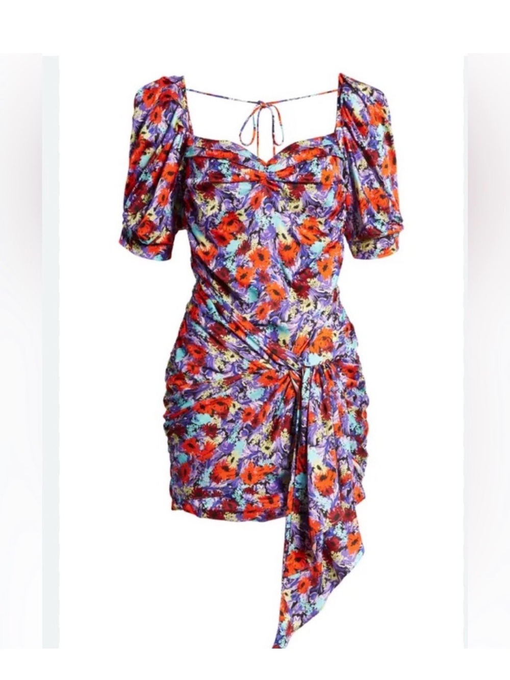 For Love & Lemons Purple and Red Floral Tie-Front Mini Dress